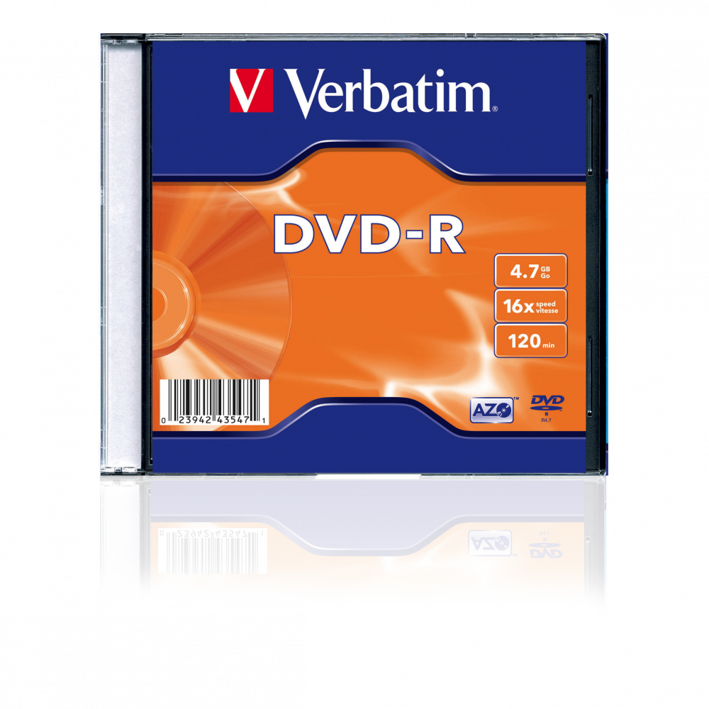 Оптический диск Verbatim DVD-R 4.7GB 16X AZO Matt Silver, Slim Case, 1 шт