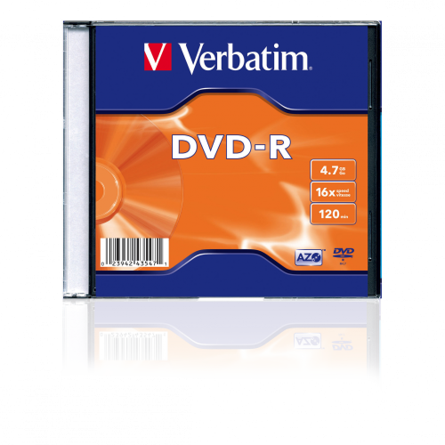 Оптический диск Verbatim DVD-R 4.7GB 16X AZO Matt Silver, Slim Case, 1 шт
