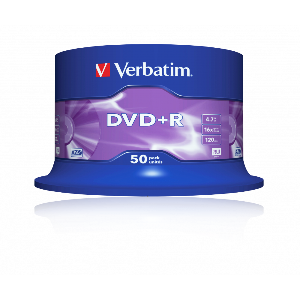 Оптический диск Verbatim DVD+R 4.7GB 16X AZO Matt Silver, Spindle, 50 шт