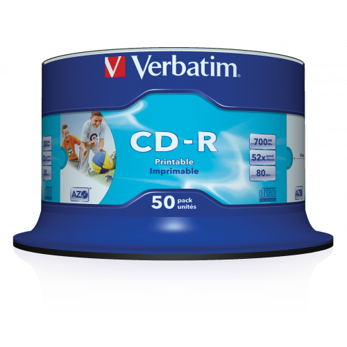 Оптический диск Verbatim CD-R 700MB 52X AZO Inkjet Printable, Spindle, 50 шт