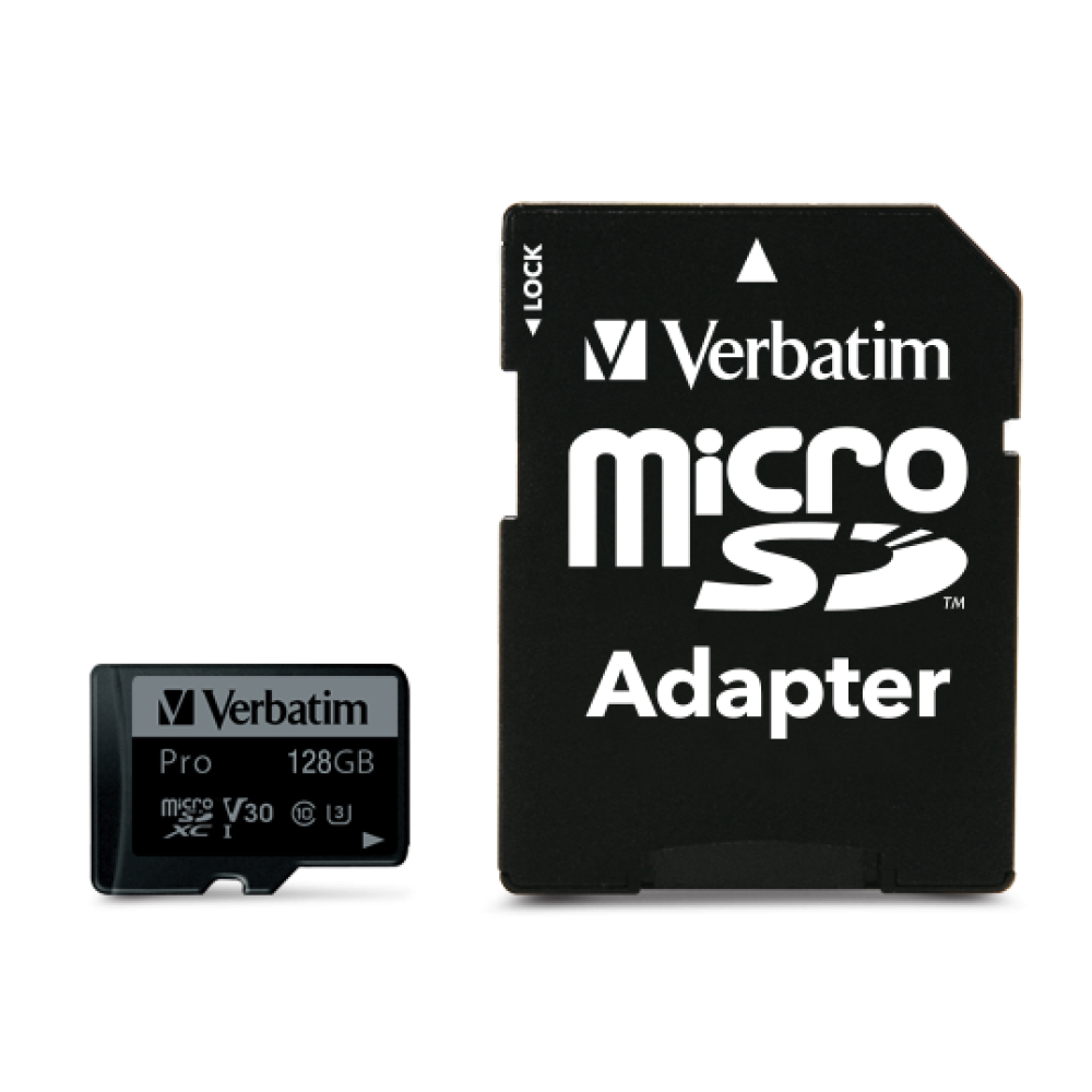 Карта памяти Verbatim Pro microSDXC 128GB UHS-I U3 V30, R/W 90/45 МБ/с с адаптером