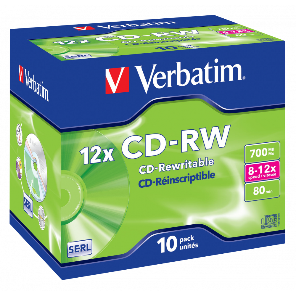 Оптический диск Verbatim CD-RW 700MB 12X SERL, Jewel Case, 10 шт