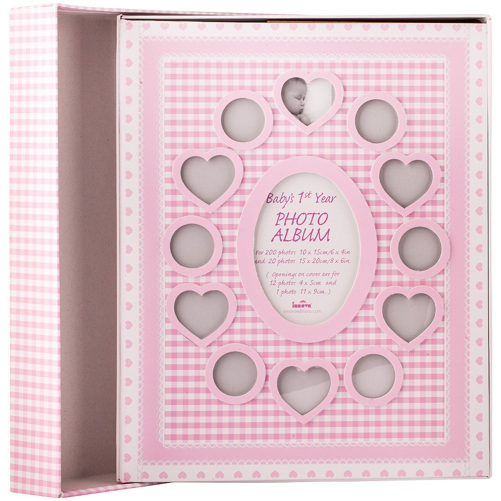Фотоальбом Innova Baby's First Year 10x15/15x20 на 200/20 фото, с кармашками, картон, розовый