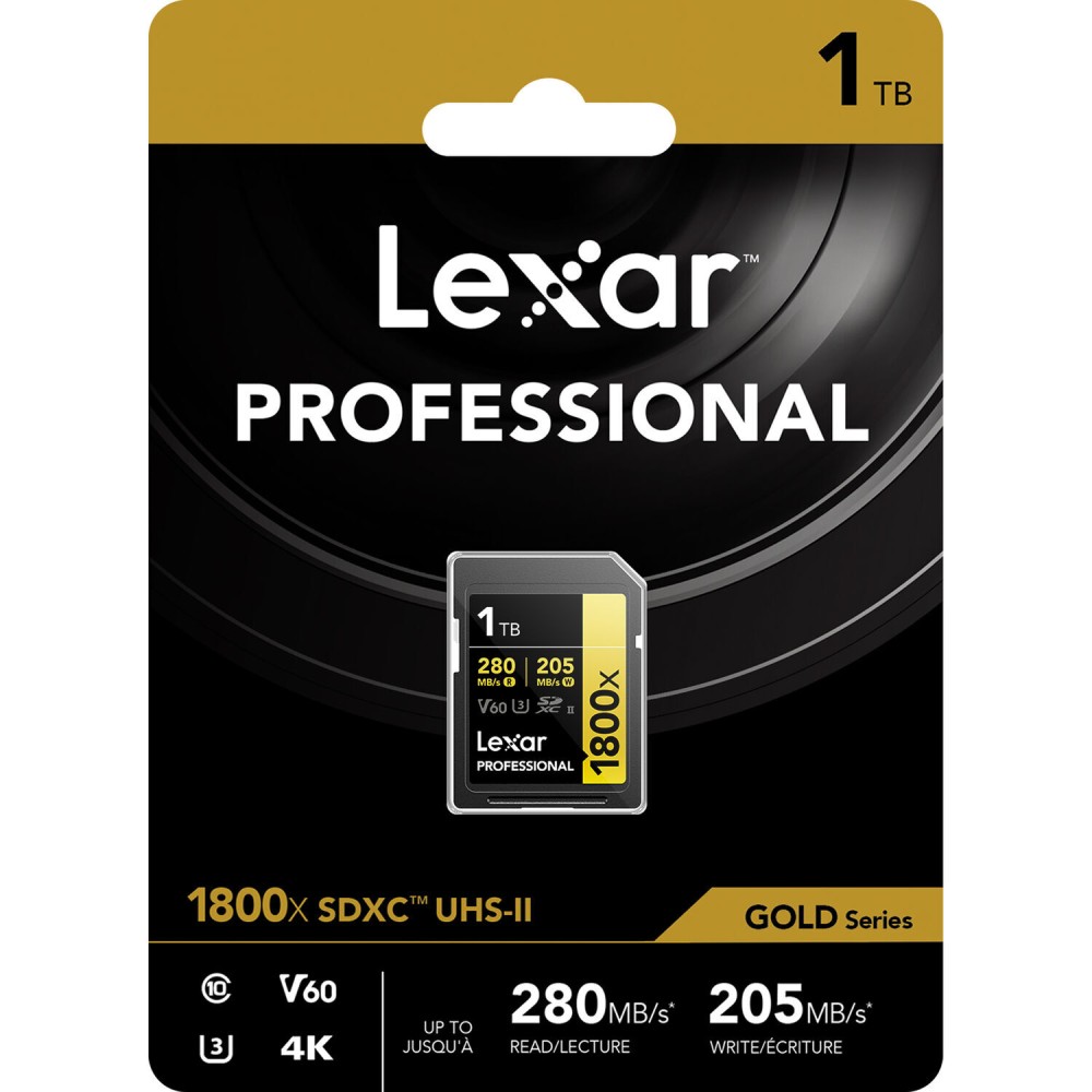 Карта памяти Lexar Professional 1800x Gold SDXC 1TB UHS-II U3 V60, R/W 280/205 МБ/с