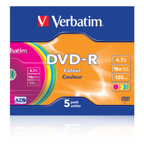 Оптический диск Verbatim DVD-R 4.7GB 16X AZO Color, Slim Case, 5 шт