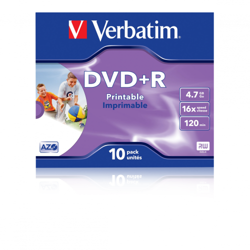 Оптический диск Verbatim DVD+R 4.7GB 16X AZO Wide Inkjet Printable ID Brand, Slim Case, 10 шт