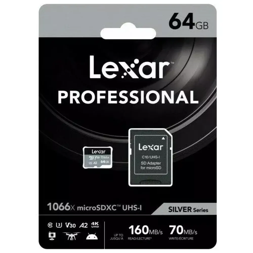 Карта памяти Lexar Professional 1066x Silver microSDXC 64GB UHS-I U3 V30 A2, R/W 160/70 МБ/с