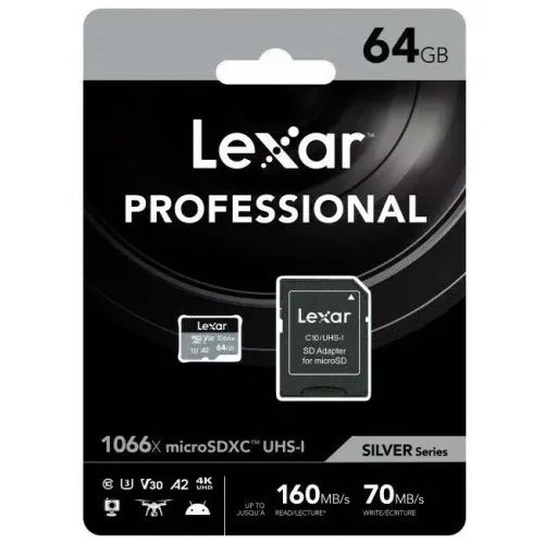 Карта памяти Lexar Professional 1066x Silver microSDXC 64GB UHS-I U3 V30 A2, R/W 160/70 МБ/с