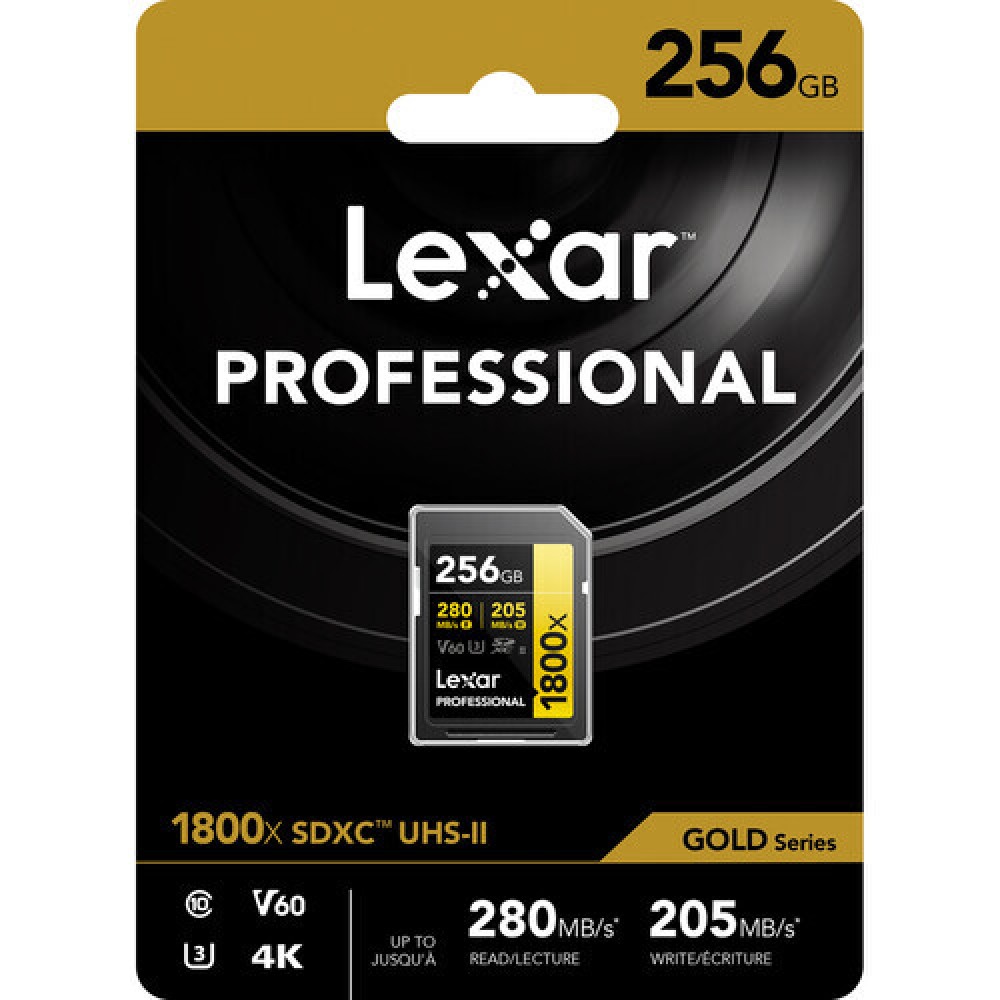 Карта памяти Lexar Professional 1800x Gold SDXC 256GB UHS-II U3 V60, R/W 280/205 МБ/с