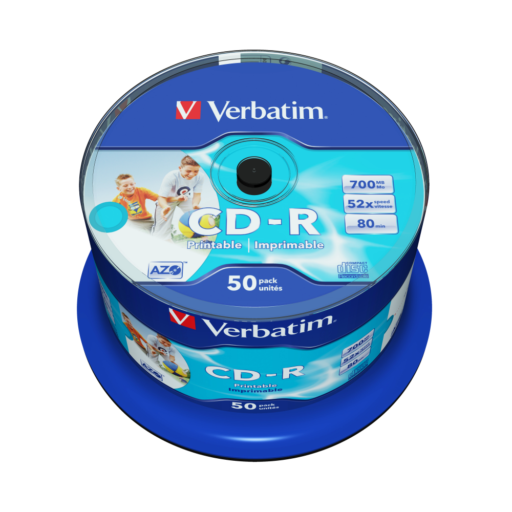 Оптический диск Verbatim CD-R 700MB 52X AZO Inkjet Printable, Spindle, 50 шт
