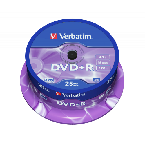 Оптический диск Verbatim DVD+R 4.7GB 16X AZO Matt Silver, Spindle, 25 шт