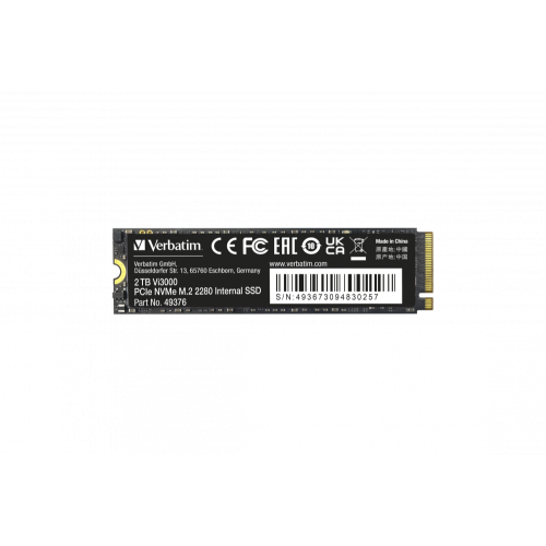 Внутренний накопитель Verbatim VI3000 M.2 SSD PCIe NVMe 2TB, R/W 3100/2900 МБ/с
