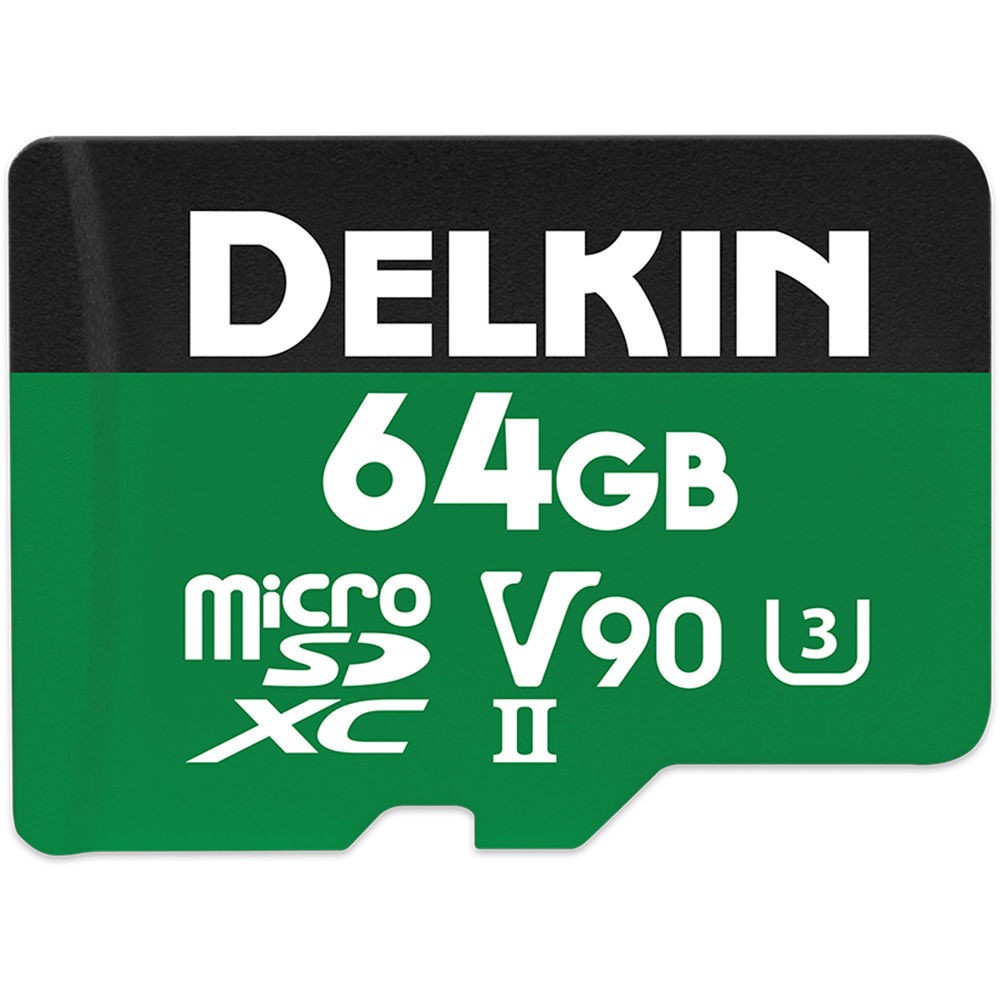 Карта памяти Delkin Devices Power 2000X microSDXC 64GB UHS-II U3 V90, R/W 300/250 МБ/с c адаптером