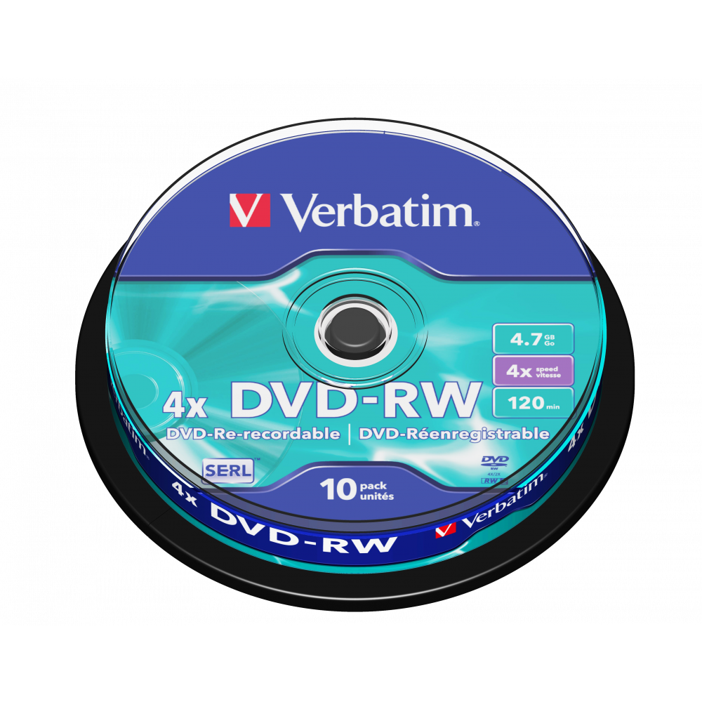 Оптический диск Verbatim DVD-RW 4.7GB 4X SERL Matt Silver, Spindle, 10 шт
