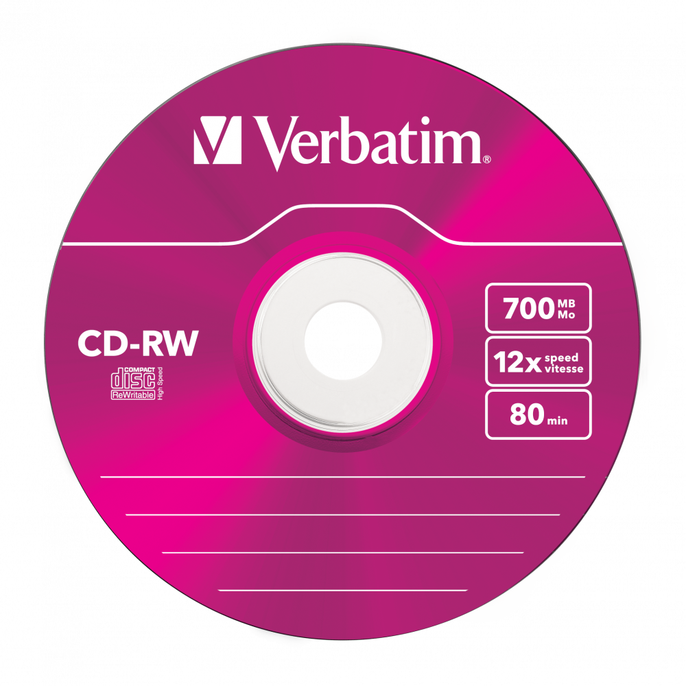 Оптический диск Verbatim CD-RW 700MB 12X Colour, Slim Case, 5 шт