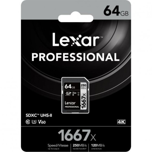 Карта памяти Lexar Professional 1667x Silver SDXC 64GB UHS-II U3 V60, R/W 250/120 МБ/с
