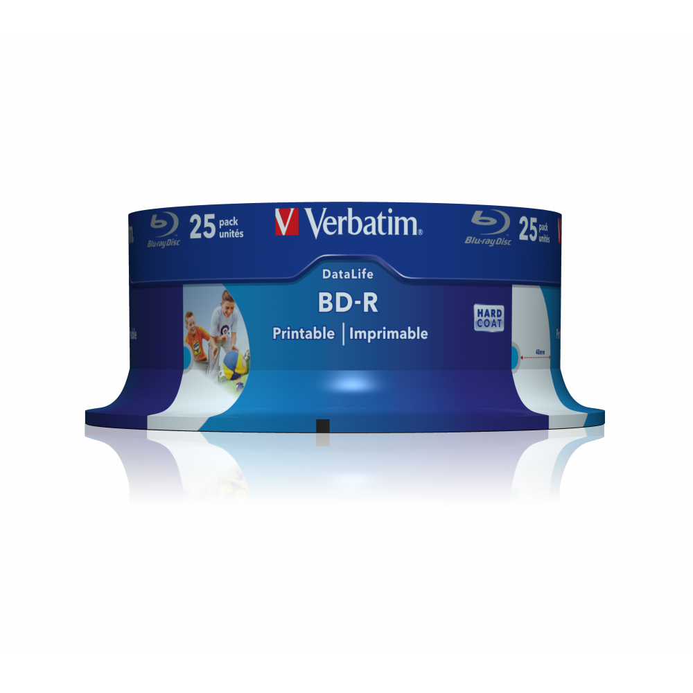 Оптический диск Verbatim BD-R SL 25GB 6X Datalife Wide Inkjet Printable, Spindle, 25 шт