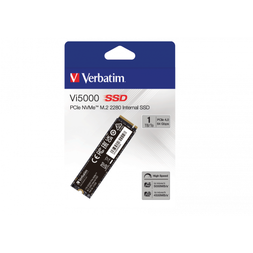 Внутренний накопитель Verbatim VI5000 M.2 SSD PCIe4 NVMe 1TB, R/W 5000/4500 МБ/с