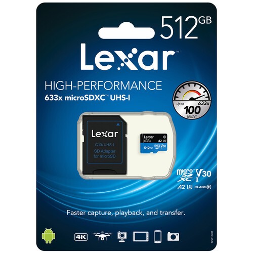 Карта памяти Lexar High-Performance 633x Blue microSDXC 512GB UHS-I U3 V30 A2, R/W 100/70 МБ/с