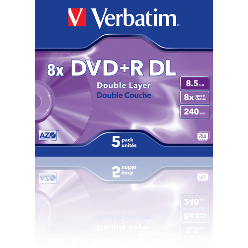 Оптический диск Verbatim DVD+R DL 8.5GB 8X AZO Matt Silver, Slim Case, 5 шт