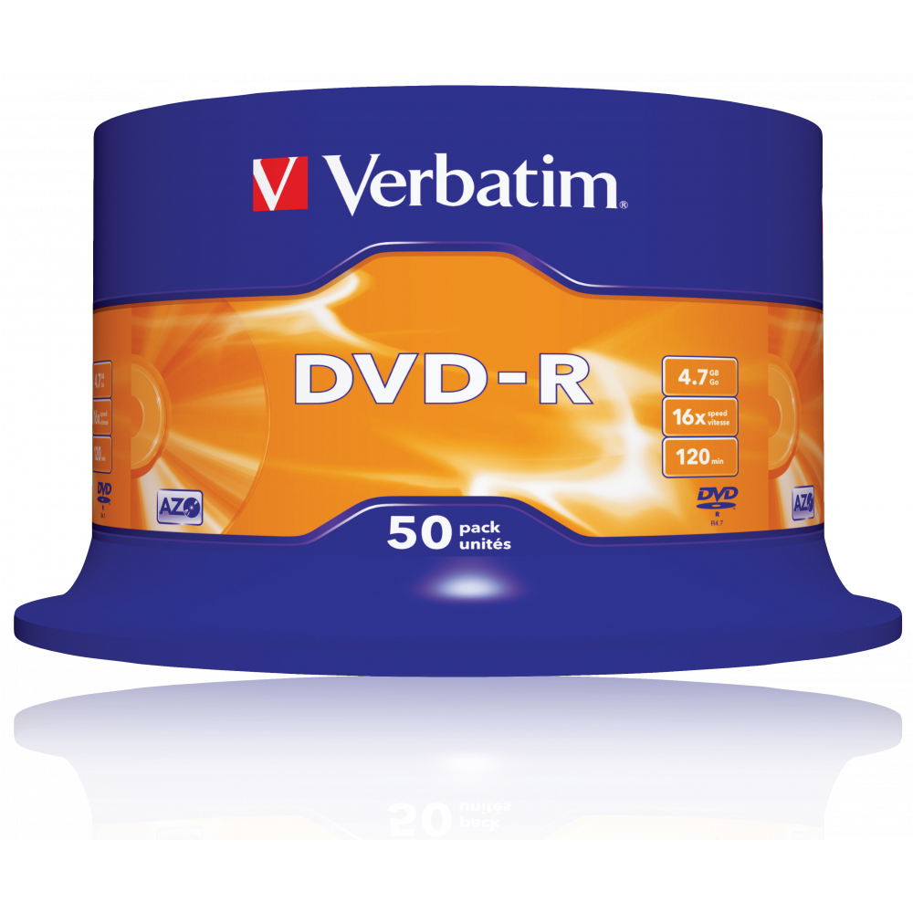 Оптический диск Verbatim DVD-R 4.7GB 16X AZO Matt Silver, Spindle, 50 шт