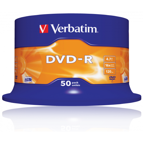 Оптический диск Verbatim DVD-R 4.7GB 16X AZO Matt Silver, Spindle, 50 шт