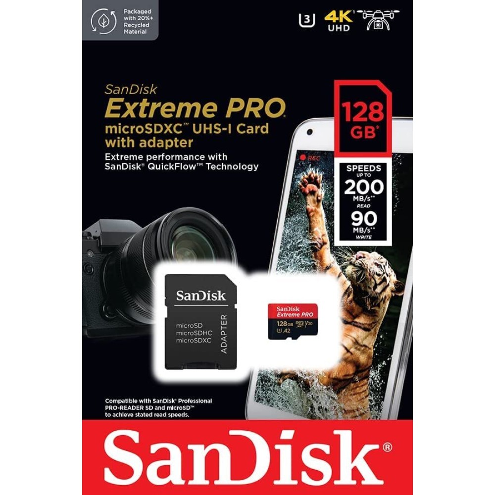 Карта памяти SanDisk Extreme Pro microSDXC 128GB UHS-I U3 V30, A2, R/W 200/90 МБ/с