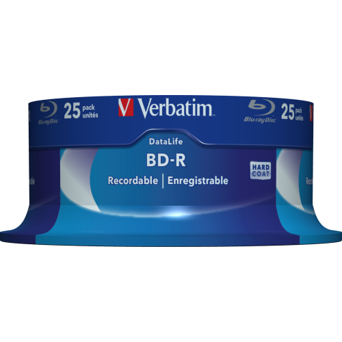 Оптический диск Verbatim BD-R SL 25GB 6X Datalife White Blue HardCoat, Spindle, 25 шт