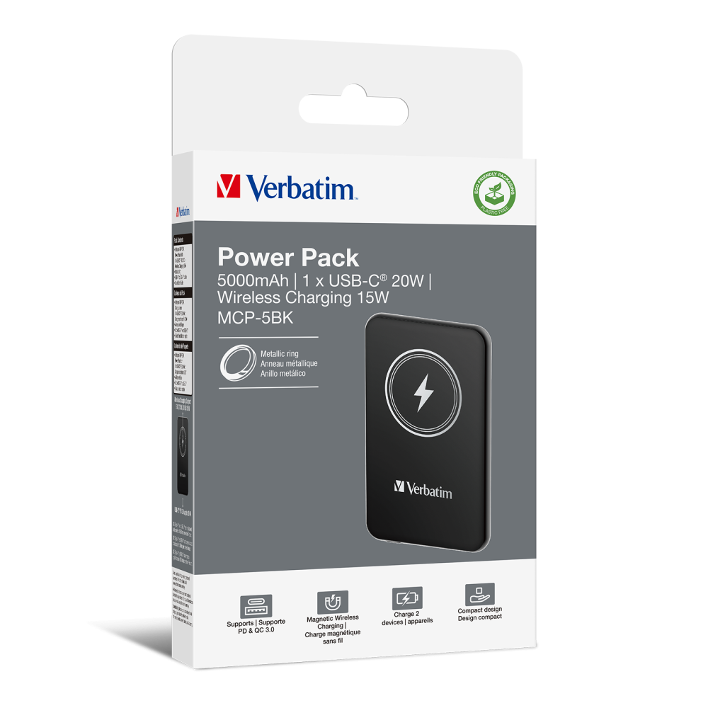 Портативный аккумулятор Verbatim Charge‘n’Go Power Bank 5000 мАч с беспроводной зарядкой, чёрный