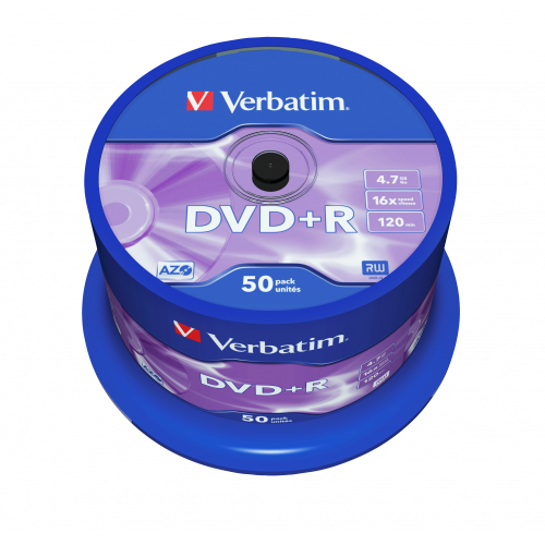 Оптический диск Verbatim DVD+R 4.7GB 16X AZO Matt Silver, Spindle, 50 шт