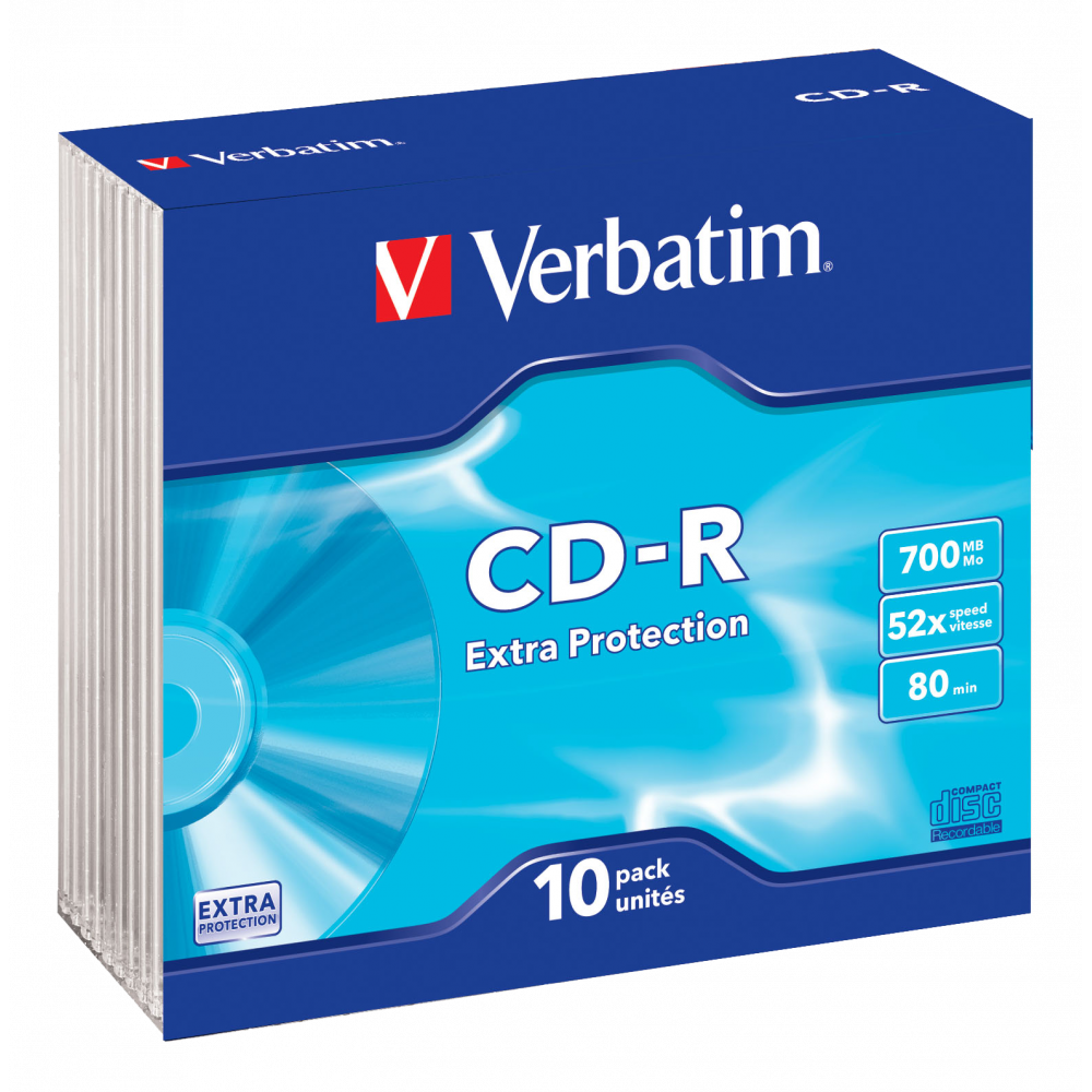Оптический диск Verbatim CD-R 700MB 52X Extra Protection, Slim Case, 10 шт