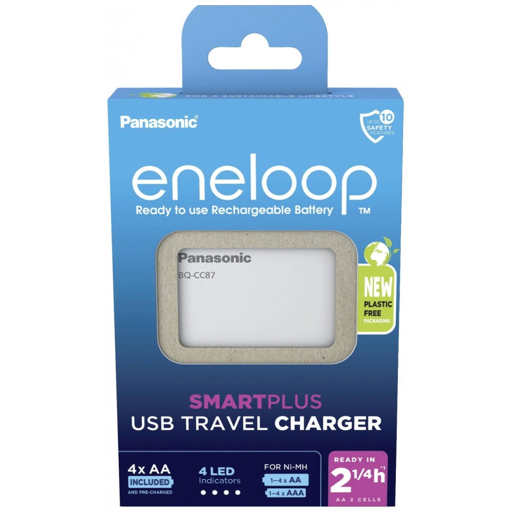 Зарядное устройство Panasonic Eneloop SmartPlus USB Travel Charger BQ-CC87 + 4шт АА 2000 mAh